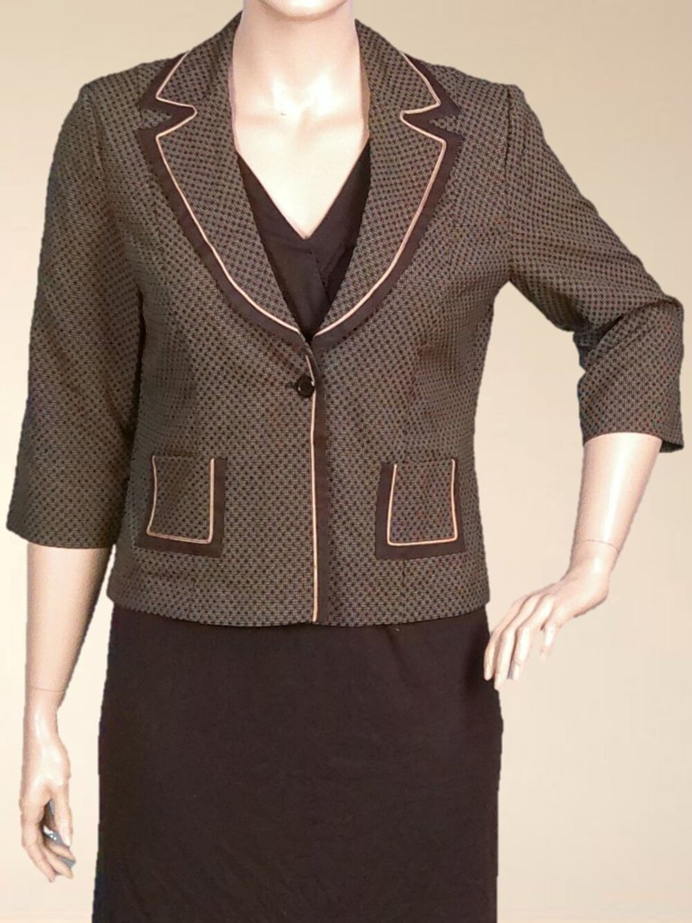 SAG HARBOR size 16 brown/gold lightweight blazer 100% polyester machine wash